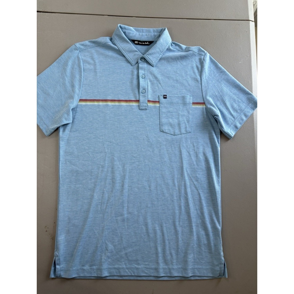 Travis Mathew Cabana Chest Stripe Polo Shirt Size Medium Heritage Blue Golf - Picture 9 of 12